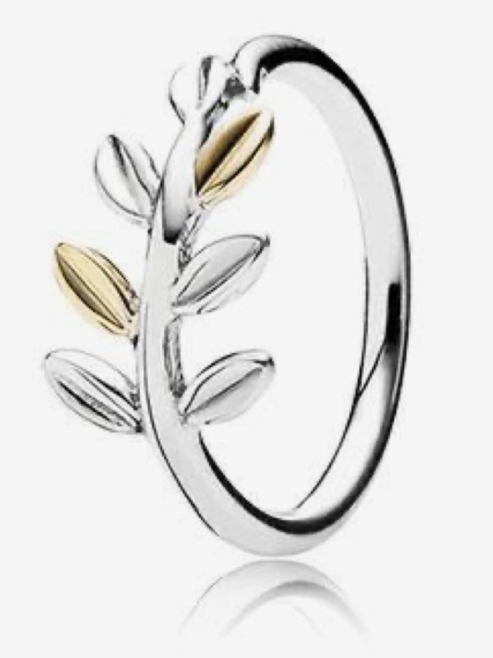 Vintage Pandora Silver & 14k Gold Laurel Leaf Pinky Ring